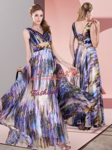 Luxurious Multi-color Prom Evening Gown Prom and Party with Pattern V-neck Sleeveless Lace Up