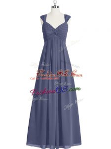 Traditional Straps Sleeveless Zipper Prom Dress Blue Chiffon