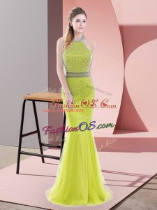 Tulle Sleeveless Dress for Prom Sweep Train and Beading