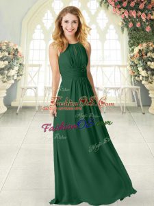 Modest Green Chiffon Zipper Scoop Sleeveless Floor Length Prom Dress Ruching
