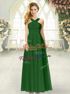 Superior Green Zipper Straps Ruching Evening Dress Chiffon Sleeveless