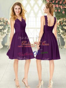 Knee Length Empire Sleeveless Purple Prom Dress Zipper