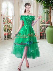 Customized Tulle Short Sleeves High Low Homecoming Dress and Appliques