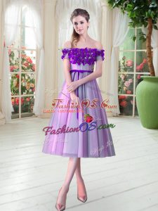 Tulle Off The Shoulder Sleeveless Lace Up Appliques in Lilac