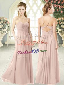 Discount Sleeveless Chiffon Floor Length Criss Cross Prom Evening Gown in Pink with Ruching