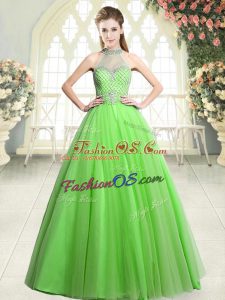 A-line Prom Dress Halter Top Tulle Sleeveless Floor Length Zipper