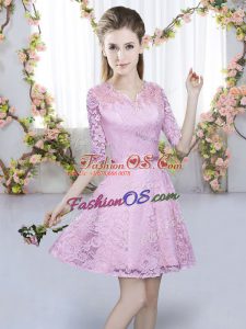 Fabulous Lilac Short Sleeves Mini Length Belt Zipper Bridesmaids Dress