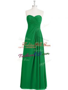 Green A-line Chiffon Sweetheart Sleeveless Ruching Floor Length Zipper Prom Dresses
