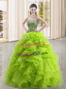 Beauteous Organza Sleeveless Floor Length Ball Gown Prom Dress and Beading and Ruffles