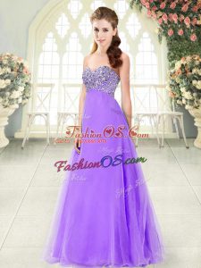 Top Selling Floor Length Lace Up Prom Dresses Lavender for Prom and Party with Beading