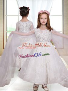 Simple Ankle Length Zipper Flower Girl Dresses for Less White for Wedding Party with Lace