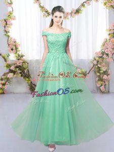 Hot Sale Off The Shoulder Sleeveless Lace Up Wedding Party Dress Apple Green Tulle