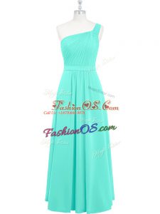 Aqua Blue A-line Ruching Prom Party Dress Zipper Chiffon Sleeveless Floor Length
