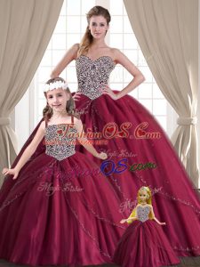 Comfortable Floor Length Lace Up Sweet 16 Quinceanera Dress Red for Military Ball and Sweet 16 and Quinceanera with Beading