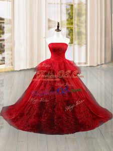 Chic Sleeveless Brush Train Lace and Ruffles Lace Up Vestidos de Quinceanera