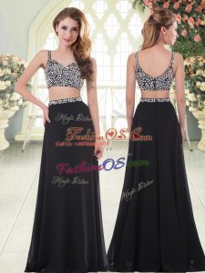 Trendy Black Zipper Prom Party Dress Beading Sleeveless Floor Length
