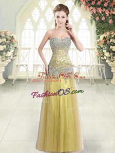 Fitting Floor Length Column/Sheath Sleeveless Gold Homecoming Dress Zipper