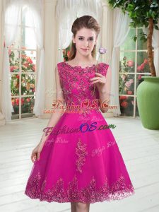Scoop Sleeveless Tulle Prom Evening Gown Beading and Appliques Lace Up