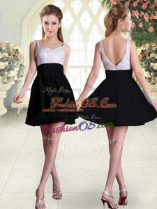 Nice Mini Length Backless Prom Evening Gown Black for Prom and Party with Beading