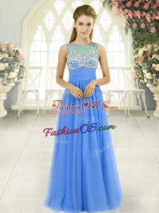 Blue Prom and Party and Military Ball with Beading Scoop Sleeveless Side Zipper