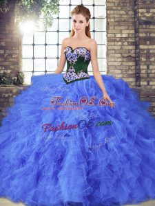 Sweetheart Sleeveless Tulle Sweet 16 Quinceanera Dress Beading and Embroidery Lace Up