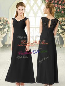 Custom Fit Black Sleeveless Ankle Length Lace Zipper Prom Dresses