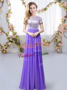Spectacular Chiffon Short Sleeves Floor Length Quinceanera Court of Honor Dress and Sequins