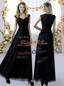 Most Popular Black Cap Sleeves Chiffon Zipper Wedding Party Dress for Prom and Party and Wedding Party