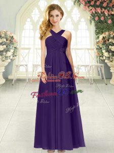 Exquisite Sleeveless Floor Length Ruching Zipper Prom Dresses with Purple