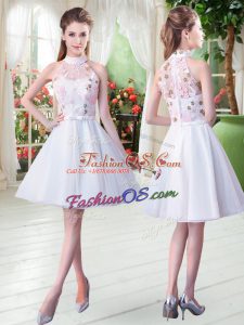 Latest Sleeveless Tulle Knee Length Zipper in White with Appliques