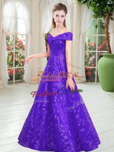Great Lace Sleeveless Floor Length Prom Evening Gown and Beading
