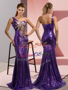 Sequined Sleeveless Sweep Train and Beading and Appliques