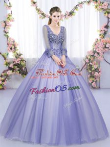 New Style Ball Gowns Quinceanera Dresses Lavender V-neck Tulle Long Sleeves Floor Length Lace Up