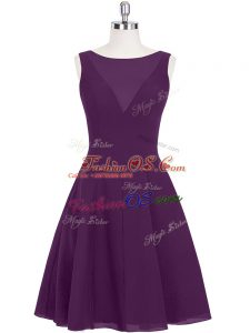 Eggplant Purple Chiffon Zipper Dress for Prom Sleeveless Mini Length Ruching