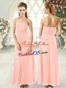 Admirable Ankle Length Empire Sleeveless Peach Prom Gown Zipper