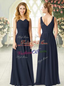 Wonderful Black Empire Ruching Prom Party Dress Zipper Chiffon Sleeveless Floor Length