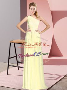 Exceptional Yellow Empire Ruching Dress for Prom Lace Up Chiffon Sleeveless Floor Length