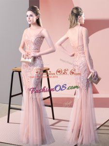 Fine Pink Backless Homecoming Dress Sequins Sleeveless Floor Length