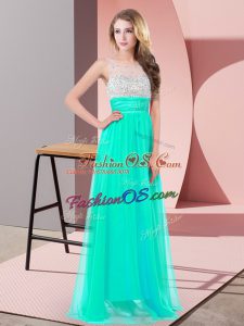 Turquoise Sleeveless Floor Length Sequins Side Zipper