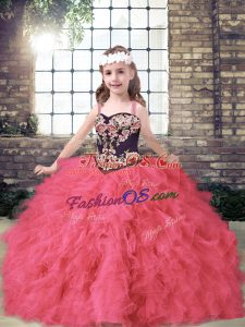 Sleeveless Embroidery and Ruffles Lace Up Little Girl Pageant Dress