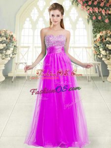 Vintage Purple A-line Sweetheart Sleeveless Tulle Floor Length Lace Up Beading Prom Evening Gown