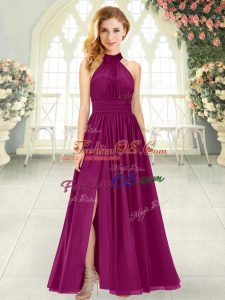 Best Ankle Length Burgundy Chiffon Sleeveless Ruching