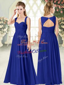 Glittering Sleeveless Chiffon Floor Length Zipper Prom Evening Gown in Royal Blue with Ruching