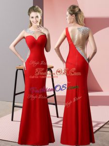 Red Sleeveless Beading and Pick Ups Floor Length Prom Dress