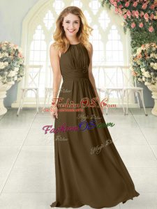 Noble Brown Scoop Neckline Ruching Prom Evening Gown Sleeveless Zipper
