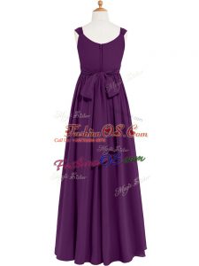Hot Sale Eggplant Purple Zipper Prom Evening Gown Ruching Sleeveless Floor Length