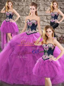 Superior Floor Length Purple Ball Gown Prom Dress Sweetheart Sleeveless Lace Up
