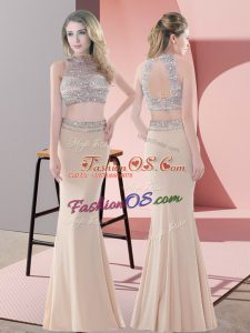 Floor Length Champagne Custom Made High-neck Sleeveless Backless