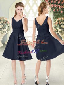 Latest Black Sleeveless Knee Length Ruching Zipper Dress for Prom