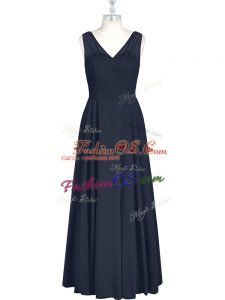 Delicate Black Zipper Dress for Prom Ruching Sleeveless Floor Length